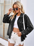 Pearl Trim Raw Hem Denim Jacket - Trendsi