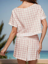 Plaid Short Sleeve Top and Shorts Set - Trendsi - Flyclothing LLC