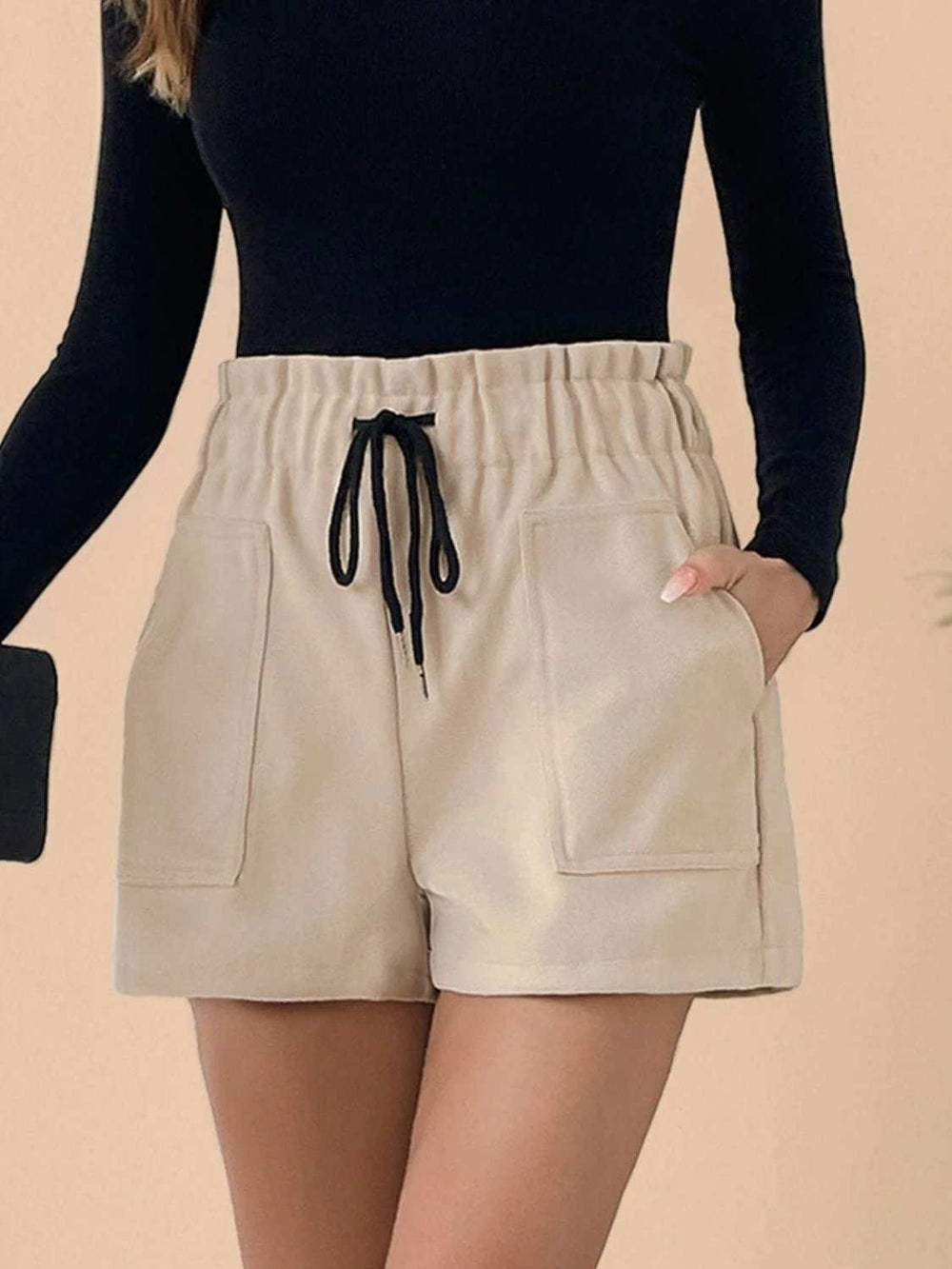 Perfee Frill Drawstring Shorts with Pockets - Trendsi - Flyclothing LLC