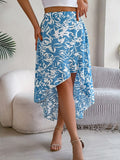 High-Low Printed High Waist Skirt - Trendsi