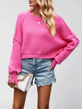 Round Neck Dropped Shoulder Sweater - Trendsi - Flyclothing LLC
