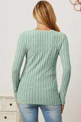 Basic Bae Full Size Ribbed V-Neck Long Sleeve T-Shirt - ShopBasicbae - Flyclothing LLC