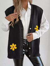 Flower V-Neck Sleeveless Cardigan - Trendsi - Flyclothing LLC
