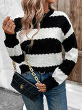 Striped Round Neck Long Sleeve Sweater - Trendsi