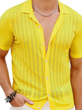 Men's Full Size Openwork Button Down Short Sleeve Shirt Plus Size - Trendsi