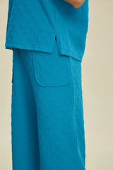 Double Take Full Size Texture Drawstring Short Sleeve Hoodie and Pocketed Pants Set - Trendsi - Flyclothing LLC