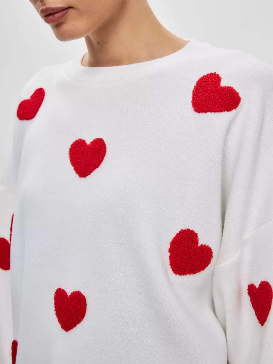 Heart Round Neck Dropped Shoulder Sweater - Trendsi - Flyclothing LLC