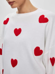 Heart Round Neck Dropped Shoulder Sweater - Trendsi