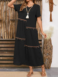 V-Neck Short Sleeve Midi Dress - Trendsi