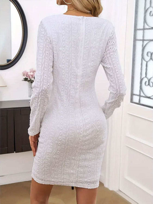 Lace Detail Round Neck Long Sleeve Mini Dress - Trendsi - Flyclothing LLC