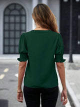 Notched Short Sleeve Blouse - Trendsi - Flyclothing LLC