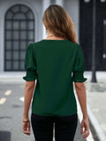 Notched Short Sleeve Blouse - Trendsi - Flyclothing LLC