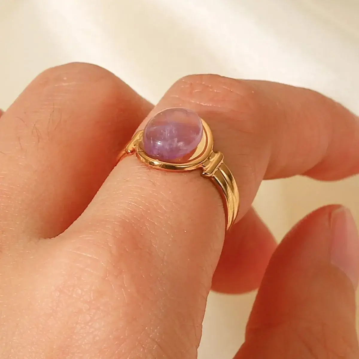 Vintage Natural Stone Gold Plated Adjustable Ring - Trendsi - Flyclothing LLC
