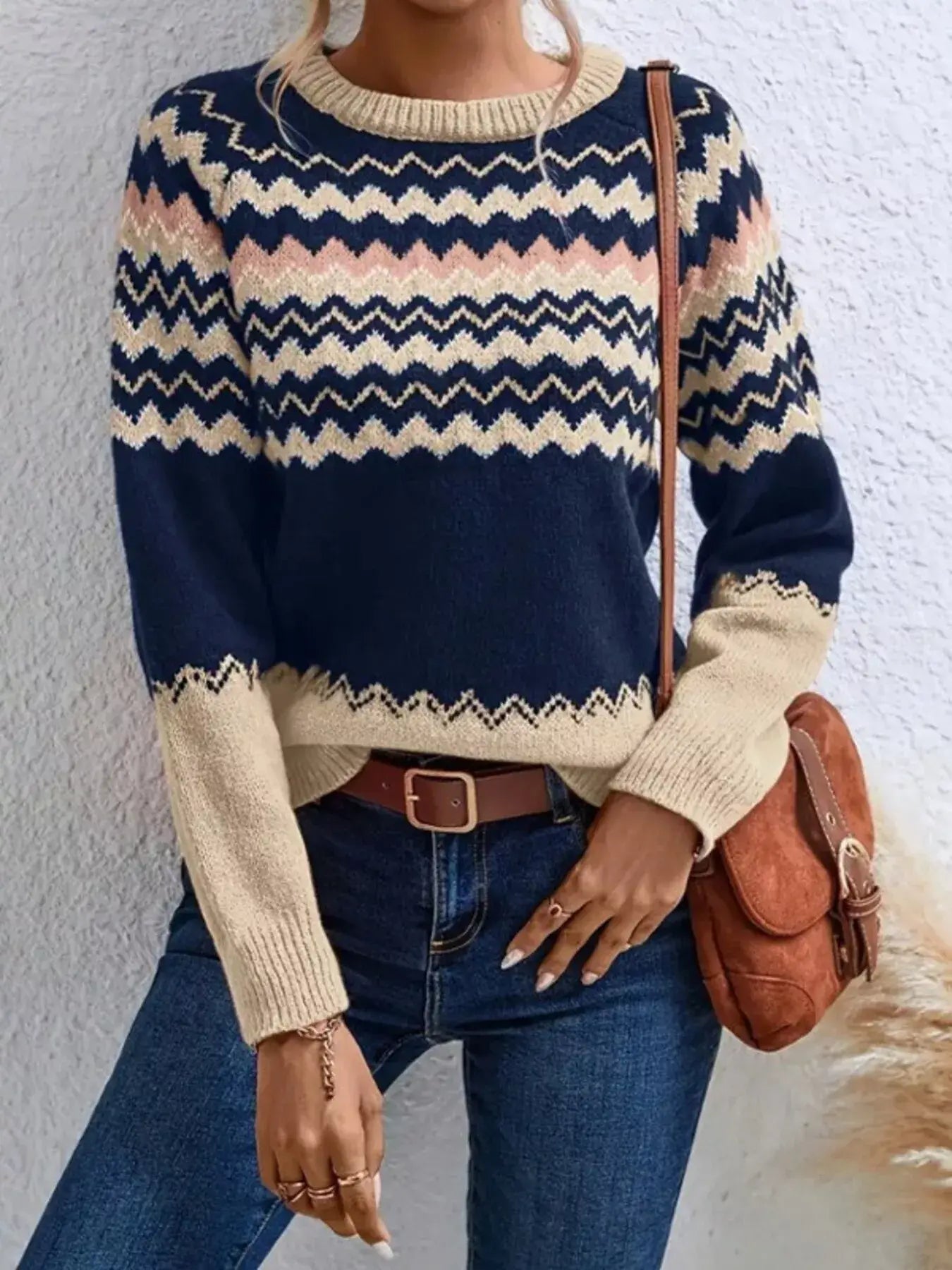 Geometric Pattern Knitted Sweater - Trendsi - Flyclothing LLC