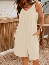Casual V-Neck Sleeveless Romper with Pockets - Trendsi - Flyclothing LLC