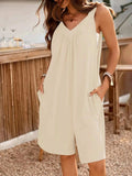 Casual V-Neck Sleeveless Romper with Pockets - Trendsi - Flyclothing LLC