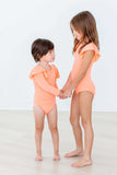 Neon Coral S/S Flutter Sleeve Leotard - Mila & Rose ® - Flyclothing LLC