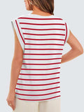 Florira Striped Round Neck Cap Sleeve T-Shirt - Trendsi - Flyclothing LLC