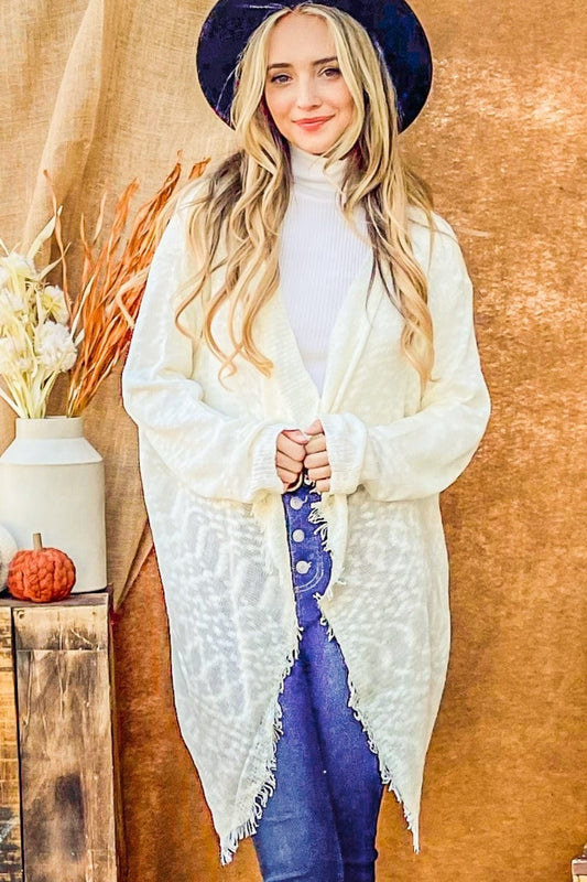 And The Why Textured Knit Fringe Hem Cardigan - Trendsi