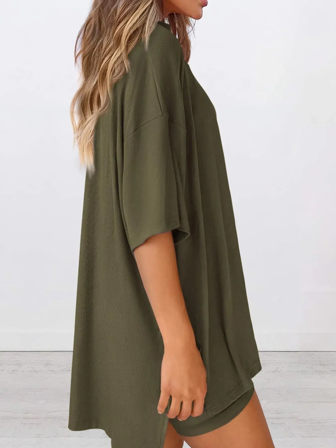 Full Size Oversized Round Neck Top and Shorts Set Plus Size - Trendsi - Flyclothing LLC
