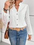 Cutout Notched Long Sleeve Blouse - Trendsi - Flyclothing LLC