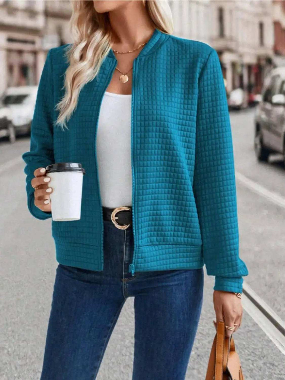 Zip Up Long Sleeve Jacket - Trendsi - Flyclothing LLC