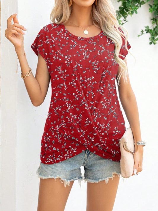 Printed Round Neck Short Sleeve T-Shirt - Trendsi