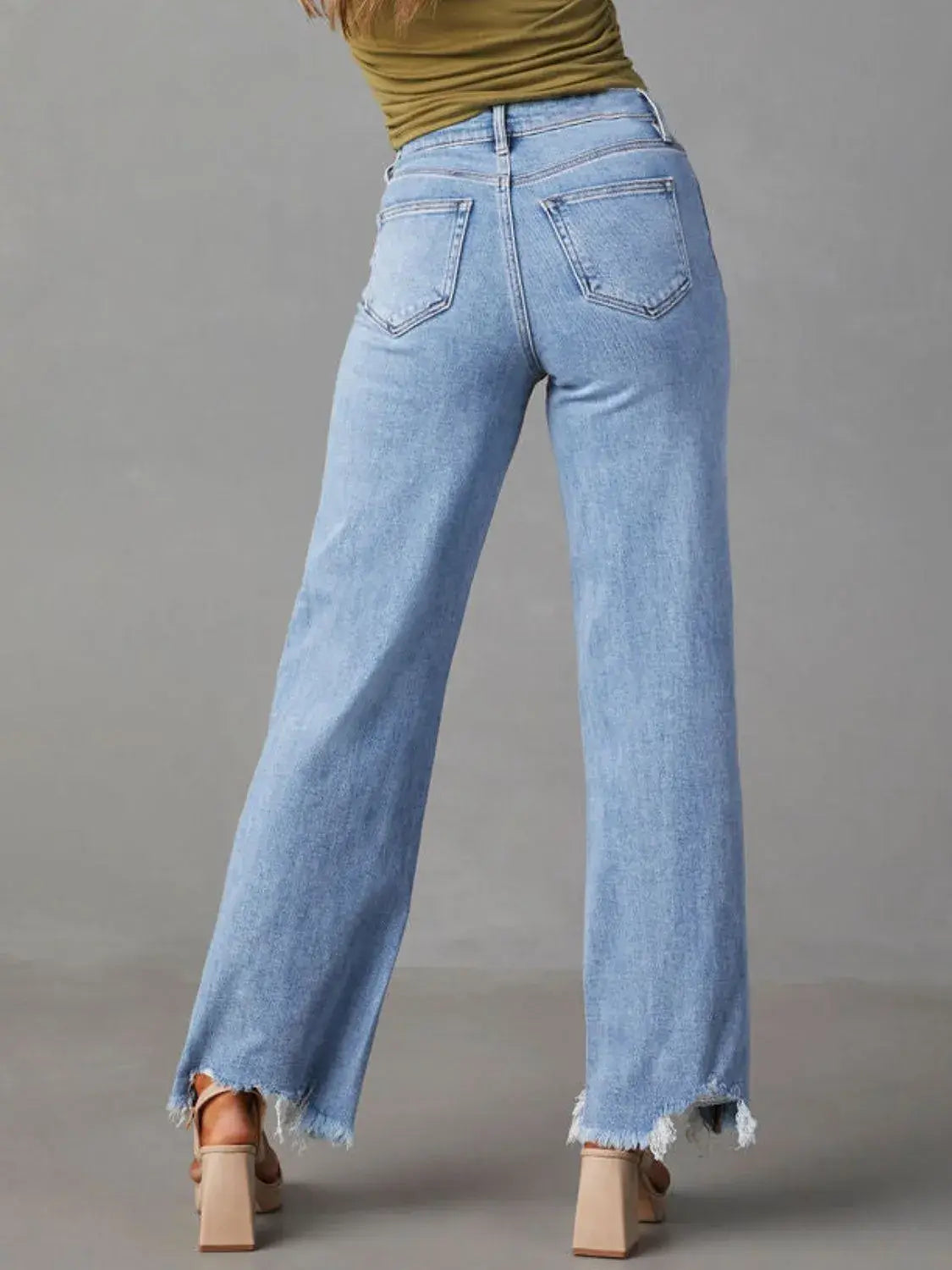 Raw Hem Loose Fit Jeans - Trendsi - Flyclothing LLC