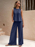 Round Neck Sleeveless Top and Wide Leg Pants Set - Trendsi - Flyclothing LLC