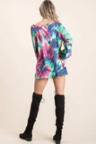 BiBi Tie Dye Print Terry Top with Puff Sleeves - Trendsi - Flyclothing LLC
