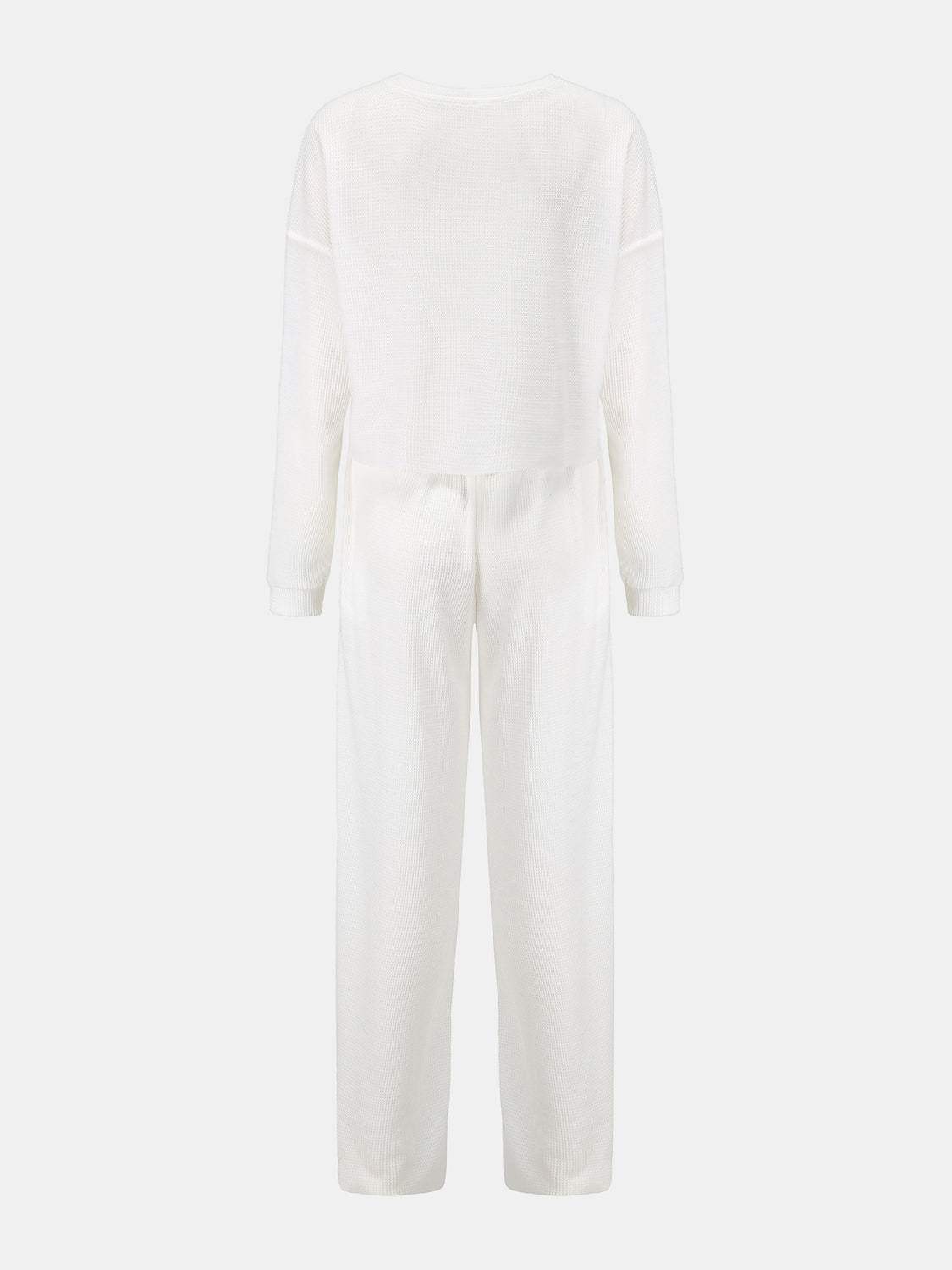 Waffle-Knit Round Neck Top and Pants Set - Trendsi - Flyclothing LLC