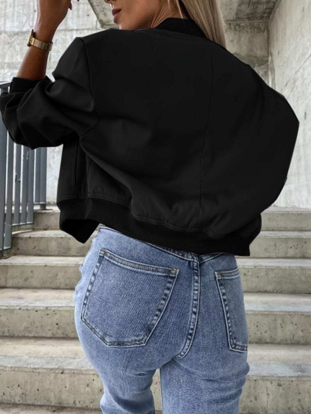 Baseball Collar Dropped Shoulder Jacket - Trendsi - Flyclothing LLC