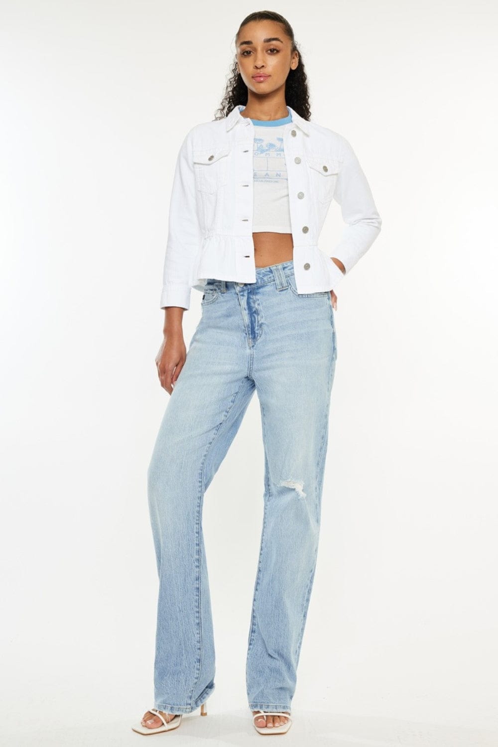 Kancan Distressed High Waist Straight Jeans - Trendsi