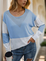 Color Block V-Neck Knit Top - Trendsi - Flyclothing LLC
