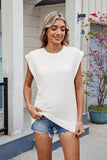 Corded Rib Round Neck T-Shirt - Trendsi