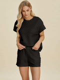 Double Take Full Size Texture T-Shirt and Shorts Set - Trendsi - Flyclothing LLC