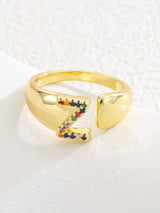 18K Gold-Plated Zircon Letter Ring - Trendsi - Flyclothing LLC