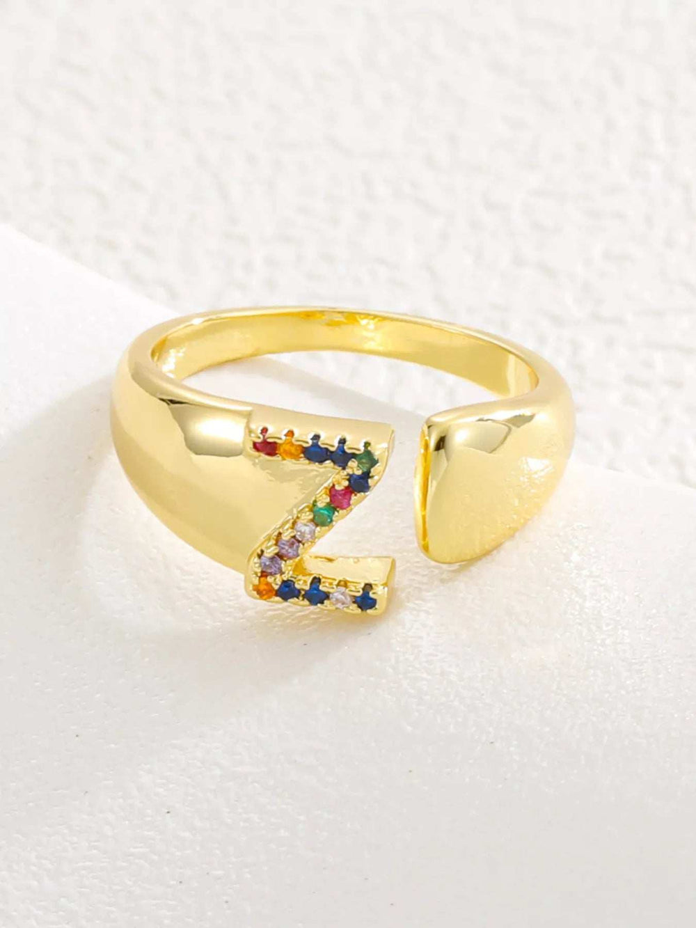 18K Gold-Plated Zircon Letter Ring - Trendsi - Flyclothing LLC