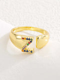 18K Gold-Plated Zircon Letter Ring - Trendsi - Flyclothing LLC