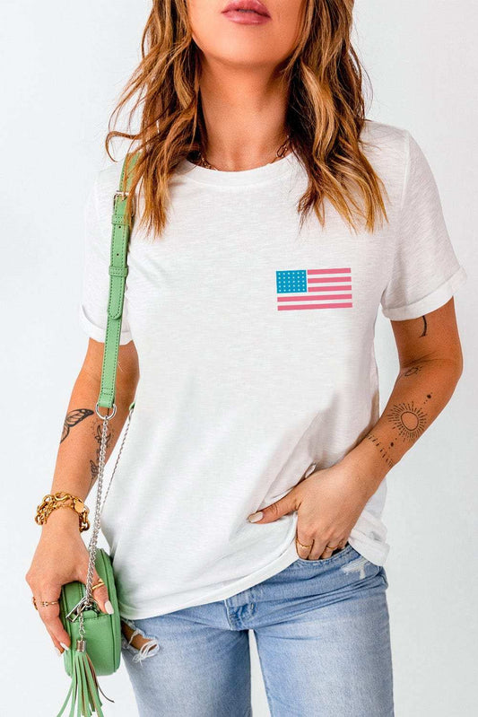 US Flag Round Neck Short Sleeve T-Shirt - Trendsi - Flyclothing LLC