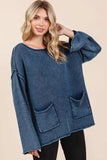 Mittoshop Mineral Wash Patch Pocket Cut Edge Sweater - Trendsi - Flyclothing LLC