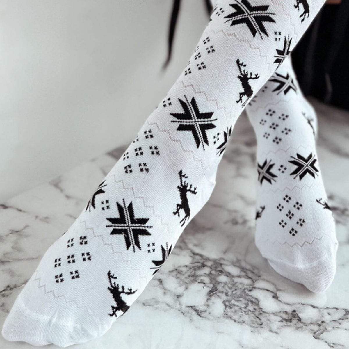 Christmas Element Bowknot Ribbed Trim Over Knee Stockings - Trendsi - Flyclothing LLC