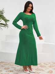Ruched Round Neck Long Sleeve Dress - Trendsi