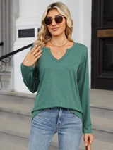 Notched Long Sleeve T-Shirt - Trendsi - Flyclothing LLC
