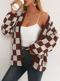 Checkerboard Pattern Open Front Knit Cardigan - Trendsi - Flyclothing LLC