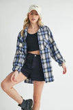 Aemi + Co Washed Plaid Button Up Raglan Sleeve Flannel Shirt - Trendsi