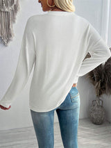 Double Take Pocketed Textured V-Neck Long Sleeve T-Shirt - Trendsi - Flyclothing LLC