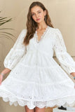 ADORA Lace Detail Tiered Eyelet V-Neck Babydoll Dress - Trendsi