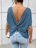 Backless Twisted Round Neck Half Sleeve T-Shirt - Trendsi