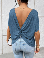Backless Twisted Round Neck Half Sleeve T-Shirt - Trendsi